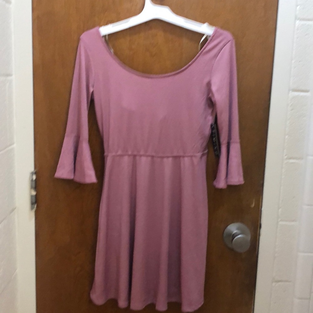 Pink mini dress with bell sleeves